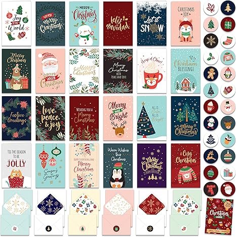 Decorably 24 Pack Foiled & Glittery Christmas Cards: Festive Holiday Greetings Made Easy